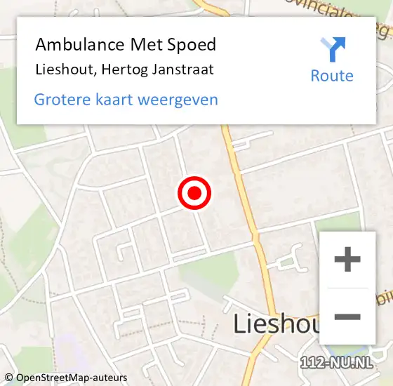 Locatie op kaart van de 112 melding: Ambulance Met Spoed Naar Lieshout, Hertog Janstraat op 6 november 2016 13:18