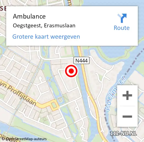 Locatie op kaart van de 112 melding: Ambulance Oegstgeest, Erasmuslaan op 6 november 2016 13:24