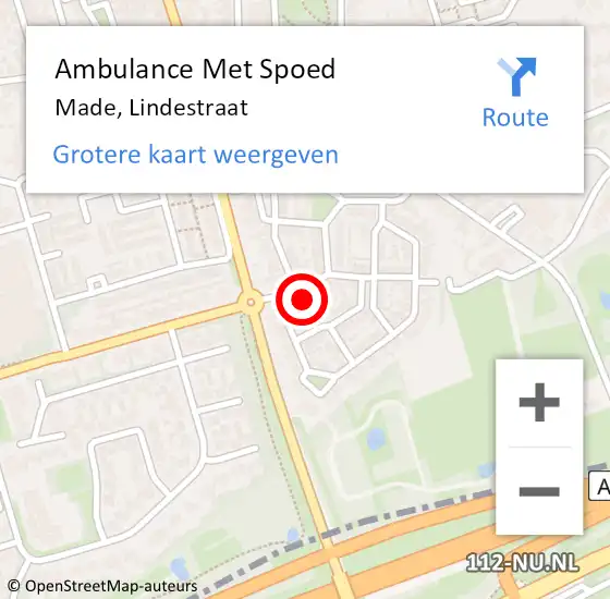 Locatie op kaart van de 112 melding: Ambulance Met Spoed Naar Made, Lindestraat op 1 januari 2014 00:40