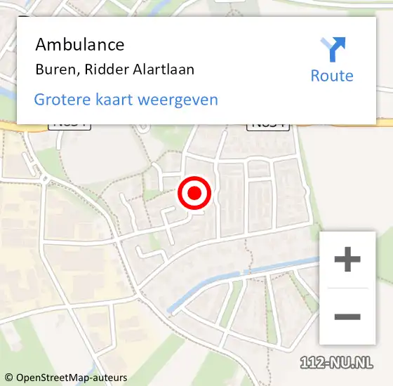 Locatie op kaart van de 112 melding: Ambulance Buren, Ridder Alartlaan op 6 november 2016 16:45