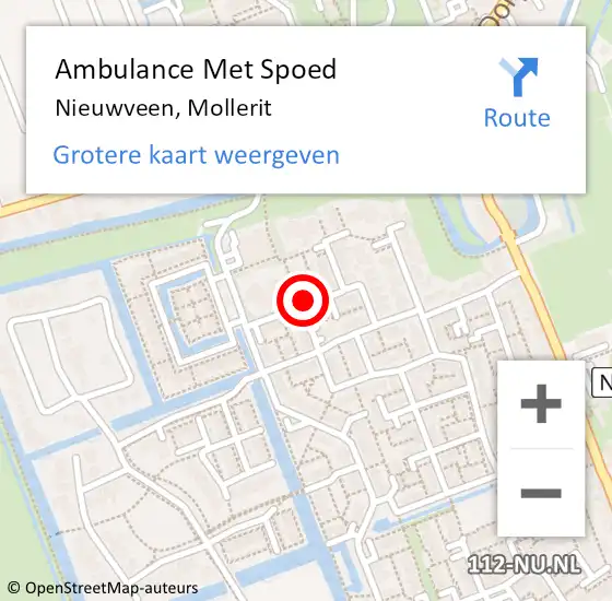 Locatie op kaart van de 112 melding: Ambulance Met Spoed Naar Nieuwveen, Mollerit op 6 november 2016 17:41