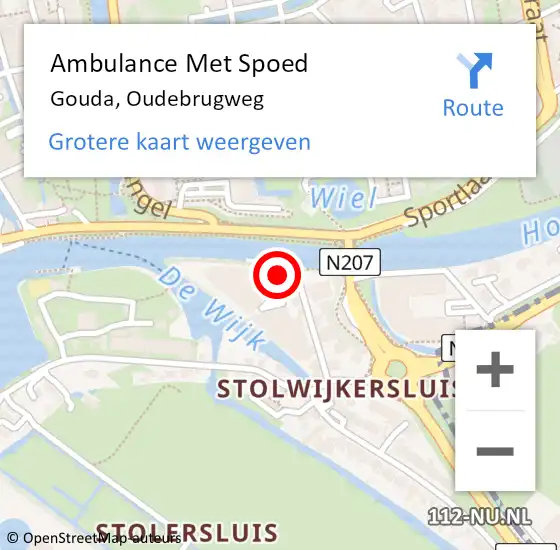 Locatie op kaart van de 112 melding: Ambulance Met Spoed Naar Gouda, Oudebrugweg op 6 november 2016 17:57