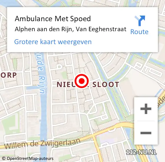 Locatie op kaart van de 112 melding: Ambulance Met Spoed Naar Alphen aan den Rijn, Van Eeghenstraat op 6 november 2016 18:01