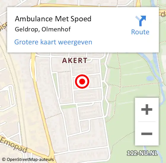 Locatie op kaart van de 112 melding: Ambulance Met Spoed Naar Geldrop, Olmenhof op 6 november 2016 19:42