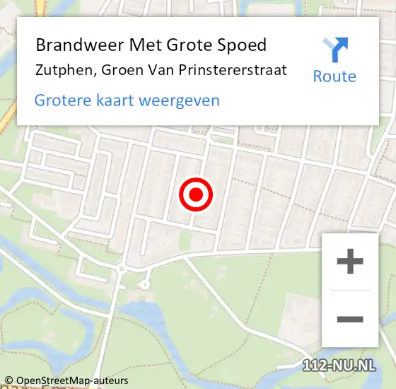 Locatie op kaart van de 112 melding: Brandweer Met Grote Spoed Naar Zutphen, Groen Van Prinstererstraat op 1 januari 2014 00:48