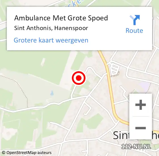 Locatie op kaart van de 112 melding: Ambulance Met Grote Spoed Naar Sint Anthonis, Hanenspoor op 6 november 2016 21:17