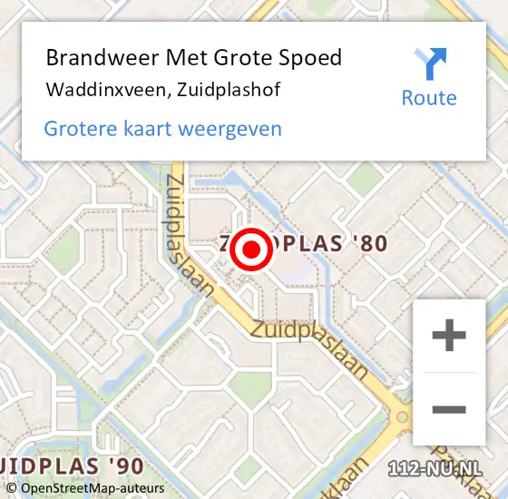 Locatie op kaart van de 112 melding: Brandweer Met Grote Spoed Naar Waddinxveen, Zuidplashof op 1 januari 2014 00:50