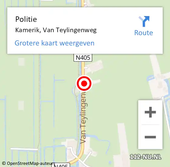 Locatie op kaart van de 112 melding: Politie Kamerik, Van Teylingenweg op 6 november 2016 22:32