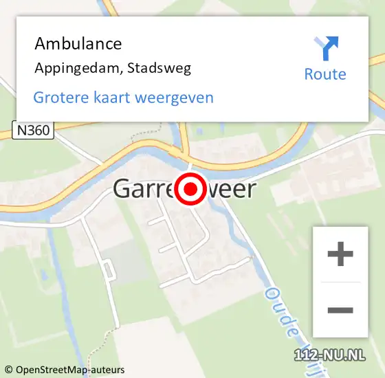 Locatie op kaart van de 112 melding: Ambulance Appingedam, Stadsweg op 6 november 2016 23:07