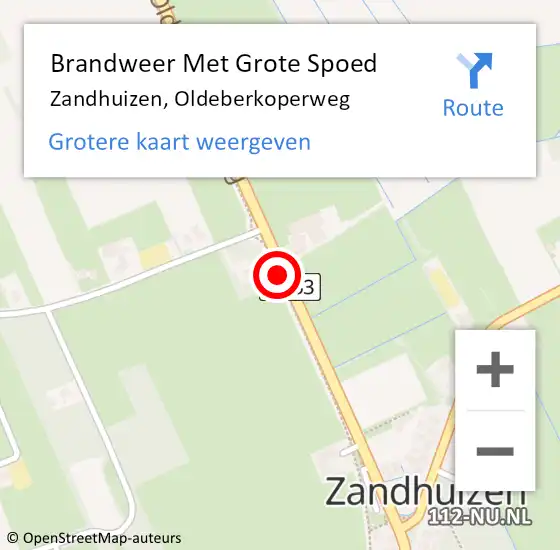 Locatie op kaart van de 112 melding: Brandweer Met Grote Spoed Naar Zandhuizen, Oldeberkoperweg op 6 november 2016 23:20