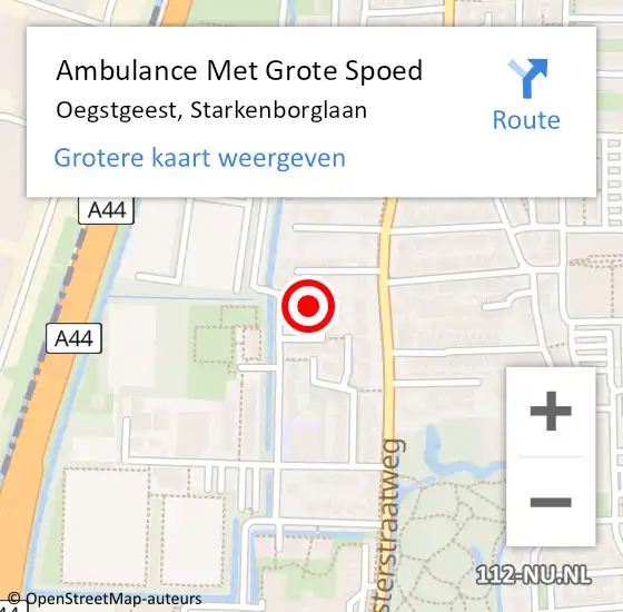 Locatie op kaart van de 112 melding: Ambulance Met Grote Spoed Naar Oegstgeest, Starkenborglaan op 7 november 2016 01:33