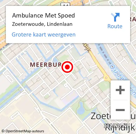 Locatie op kaart van de 112 melding: Ambulance Met Spoed Naar Zoeterwoude, Lindenlaan op 7 november 2016 04:39