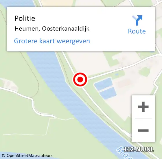 Locatie op kaart van de 112 melding: Politie Heumen, Oosterkanaaldijk op 7 november 2016 06:06