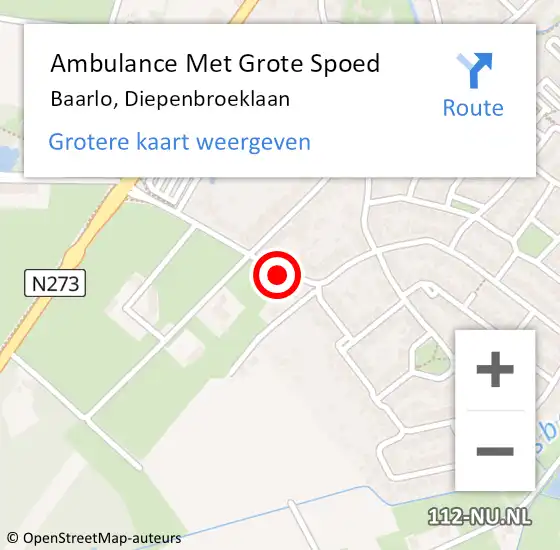 Locatie op kaart van de 112 melding: Ambulance Met Grote Spoed Naar Baarlo, Diepenbroeklaan op 1 januari 2014 00:55