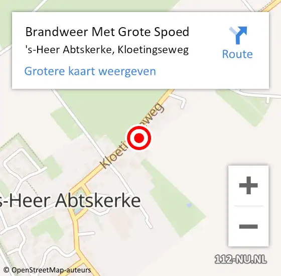 Locatie op kaart van de 112 melding: Brandweer Met Grote Spoed Naar 's-Heer Abtskerke, Kloetingseweg op 7 november 2016 08:24