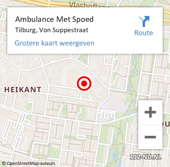 Locatie op kaart van de 112 melding: Ambulance Met Spoed Naar Tilburg, Von Suppestraat op 7 november 2016 09:56
