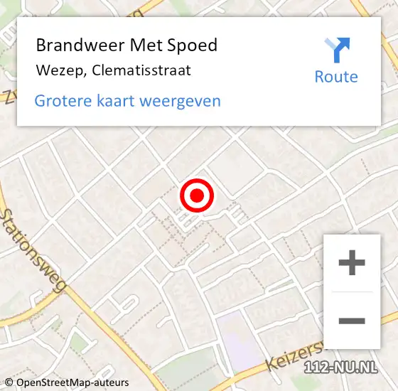 Locatie op kaart van de 112 melding: Brandweer Met Spoed Naar Wezep, Clematisstraat op 7 november 2016 09:59