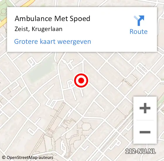 Locatie op kaart van de 112 melding: Ambulance Met Spoed Naar Zeist, Krugerlaan op 7 november 2016 12:19