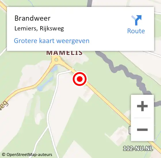 Locatie op kaart van de 112 melding: Brandweer Lemiers, Rijksweg op 1 januari 2014 01:07