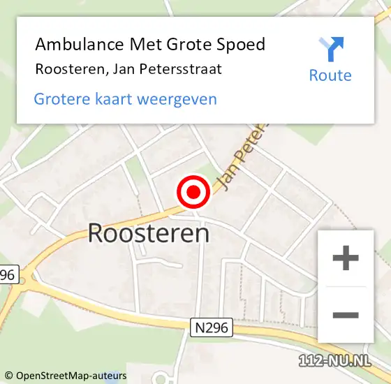 Locatie op kaart van de 112 melding: Ambulance Met Grote Spoed Naar Roosteren, Jan Petersstraat op 7 november 2016 13:15