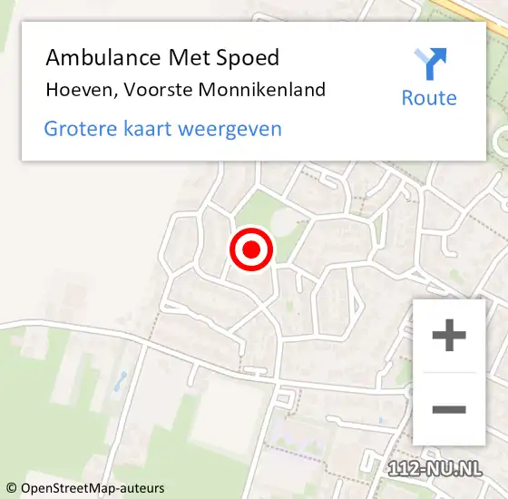 Locatie op kaart van de 112 melding: Ambulance Met Spoed Naar Hoeven, Voorste Monnikenland op 7 november 2016 13:41