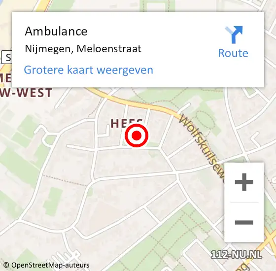 Locatie op kaart van de 112 melding: Ambulance Nijmegen, Meloenstraat op 7 november 2016 13:44