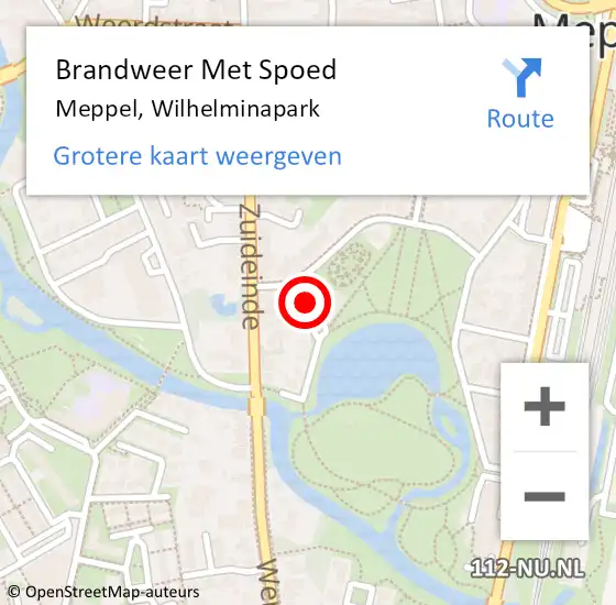Locatie op kaart van de 112 melding: Brandweer Met Spoed Naar Meppel, Wilhelminapark op 7 november 2016 13:58