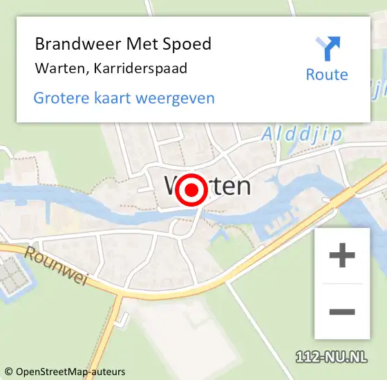 Locatie op kaart van de 112 melding: Brandweer Met Spoed Naar Warten, Karriderspaad op 1 januari 2014 01:12