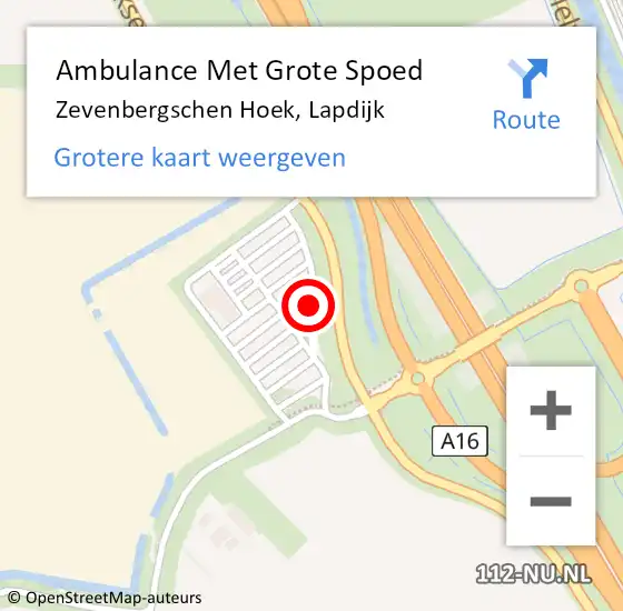 Locatie op kaart van de 112 melding: Ambulance Met Grote Spoed Naar Zevenbergschen Hoek, Lapdijk op 7 november 2016 14:52