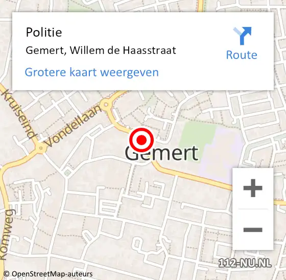 Locatie op kaart van de 112 melding: Politie Gemert, Willem De Haasstraat op 7 november 2016 14:54