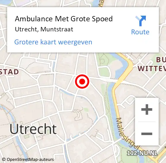 Locatie op kaart van de 112 melding: Ambulance Met Grote Spoed Naar Utrecht, Muntstraat op 7 november 2016 14:56