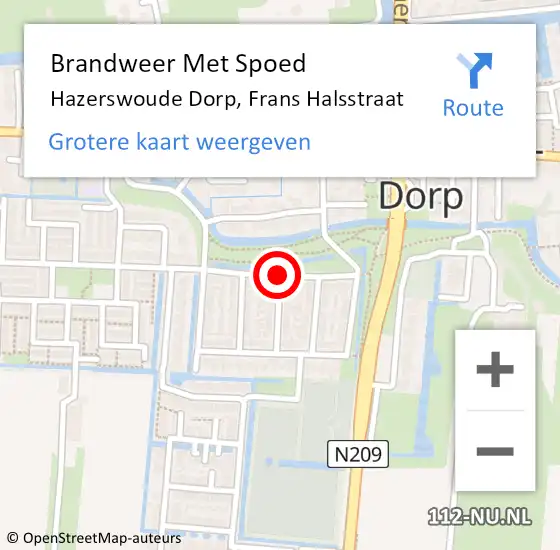 Locatie op kaart van de 112 melding: Brandweer Met Spoed Naar Hazerswoude Dorp, Frans Halsstraat op 1 januari 2014 01:14