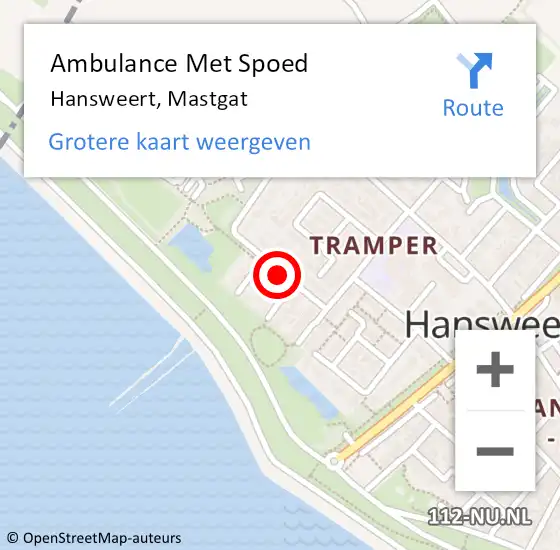 Locatie op kaart van de 112 melding: Ambulance Met Spoed Naar Hansweert, Mastgat op 7 november 2016 16:43