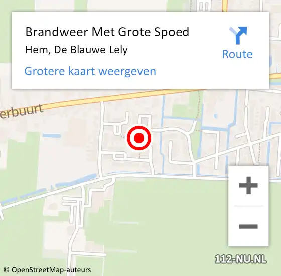 Locatie op kaart van de 112 melding: Brandweer Met Grote Spoed Naar Hem, De Blauwe Lely op 7 november 2016 18:11