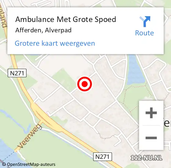 Locatie op kaart van de 112 melding: Ambulance Met Grote Spoed Naar Afferden, Alverpad op 7 november 2016 18:27