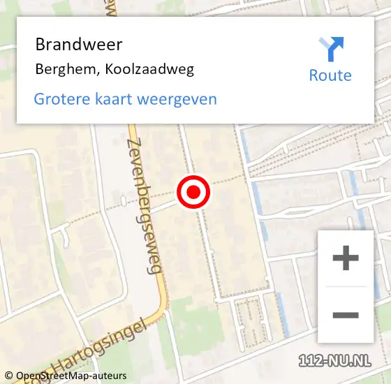 Locatie op kaart van de 112 melding: Brandweer Berghem, Koolzaadweg op 1 januari 2014 01:20