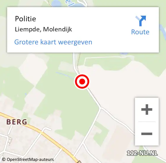 Locatie op kaart van de 112 melding: Politie Liempde, Molendijk op 7 november 2016 18:46