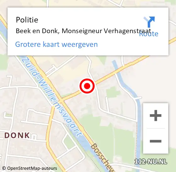 Locatie op kaart van de 112 melding: Politie Beek en Donk, Monseigneur Verhagenstraat op 7 november 2016 19:03