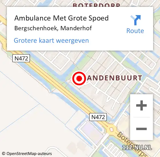 Locatie op kaart van de 112 melding: Ambulance Met Grote Spoed Naar Bergschenhoek, Manderhof op 7 november 2016 20:35