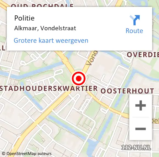 Locatie op kaart van de 112 melding: Politie Alkmaar, Vondelstraat op 7 november 2016 20:52