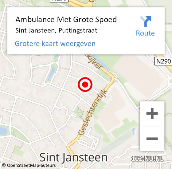 Locatie op kaart van de 112 melding: Ambulance Met Grote Spoed Naar Sint Jansteen, Puttingstraat op 7 november 2016 22:40