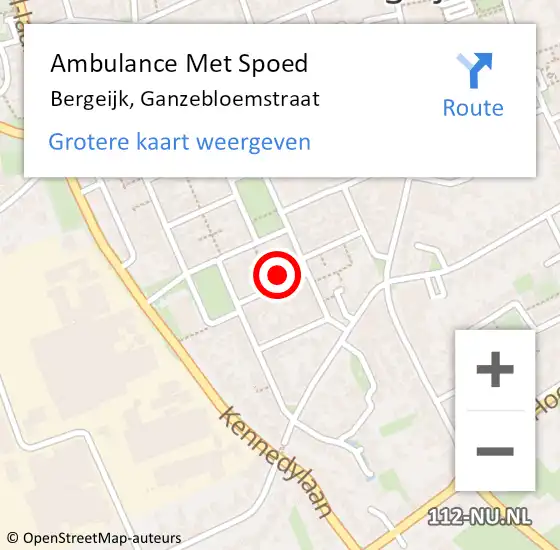 Locatie op kaart van de 112 melding: Ambulance Met Spoed Naar Bergeijk, Ganzebloemstraat op 8 november 2016 00:26