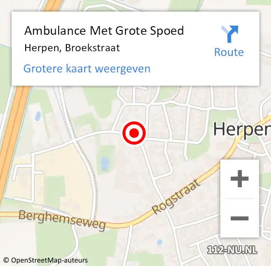 Locatie op kaart van de 112 melding: Ambulance Met Grote Spoed Naar Herpen, Broekstraat op 8 november 2016 01:11