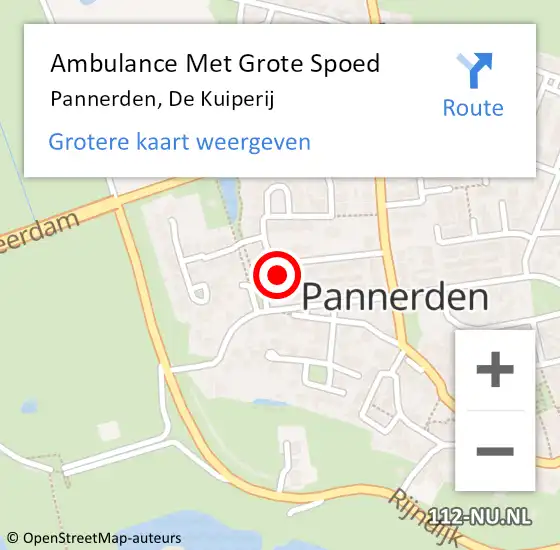 Locatie op kaart van de 112 melding: Ambulance Met Grote Spoed Naar Pannerden, De Kuiperij op 8 november 2016 02:48