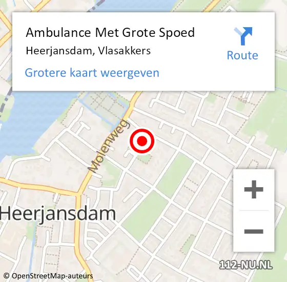 Locatie op kaart van de 112 melding: Ambulance Met Grote Spoed Naar Heerjansdam, Vlasakkers op 8 november 2016 03:15