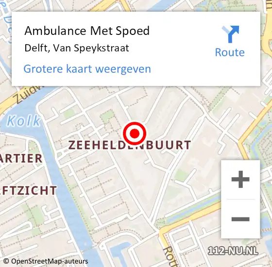 Locatie op kaart van de 112 melding: Ambulance Met Spoed Naar Delft, Van Speykstraat op 8 november 2016 04:42