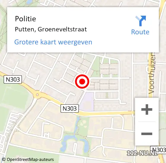 Locatie op kaart van de 112 melding: Politie Putten, Groeneveltstraat op 8 november 2016 05:59