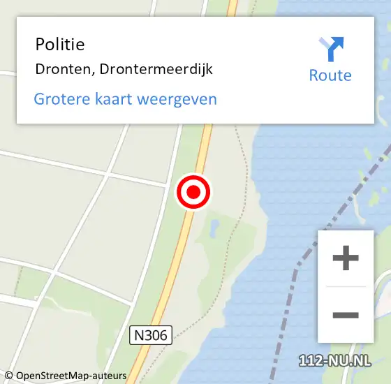 Locatie op kaart van de 112 melding: Politie Dronten, Drontermeerdijk op 8 november 2016 06:56