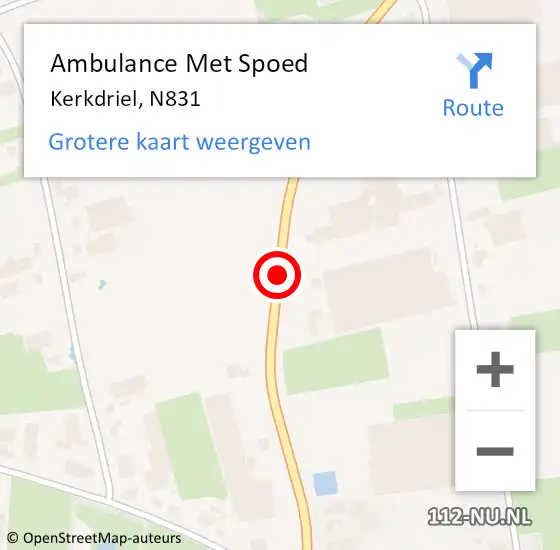 Locatie op kaart van de 112 melding: Ambulance Met Spoed Naar Kerkdriel, N831 op 8 november 2016 08:04