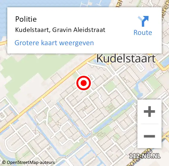 Locatie op kaart van de 112 melding: Politie Kudelstaart, Gravin Aleidstraat op 8 november 2016 08:46